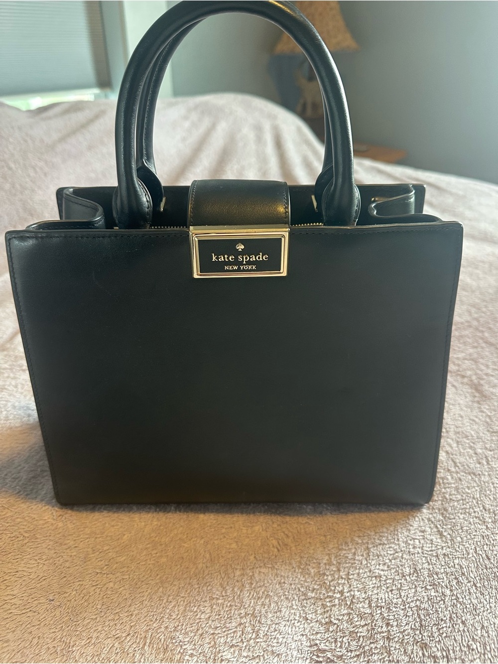 Kate Spade New York Black Leather Structured Tote/Satchel with Gold Hardware